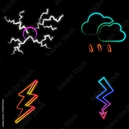 3d Realistic Lightning Vector illustration.lightning, danger. neon style.Neon lightning sign..