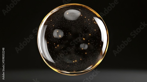 Transparent Sphere with Golden Highlights and Dark Background
