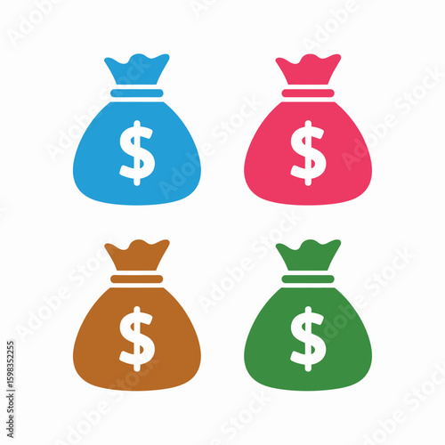 Colorful Money Bag Icons Symbolizing Finance Savings and Wealth Vector Design Element for Financial Concepts