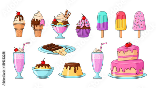 Assorted desserts and sweets collection isolated on transparent background