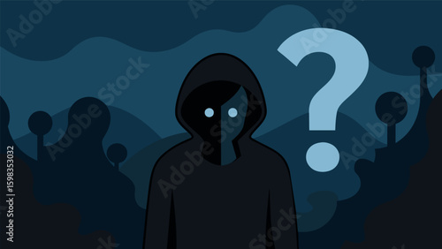 A dark silhouette with a question mark obscuring their face mirroring the uncertainty of interpreting nonverbal cues.. Vector illustration