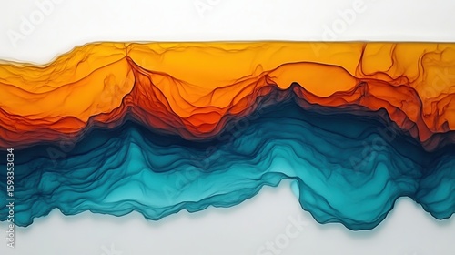 Vibrant Abstract Waves with Orange, Blue, and Teal Tones Flowing