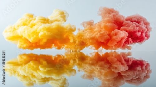 Vibrant Colorful Smoke Clouds in Reflection on Smooth Surface