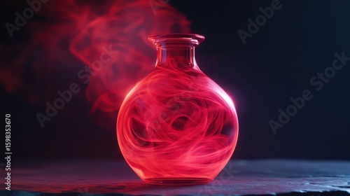 Vibrant Glass Vase with Red Smoke Patterns on Dark Background