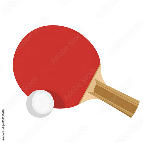Red ping pong paddle and white ball isolated on transparent background