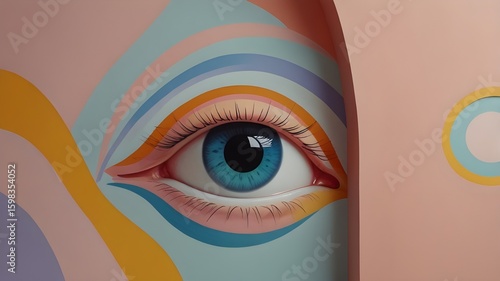 Wallpaper Mural Pastel Abstract Mural with Eye and Colorful Curve Torontodigital.ca