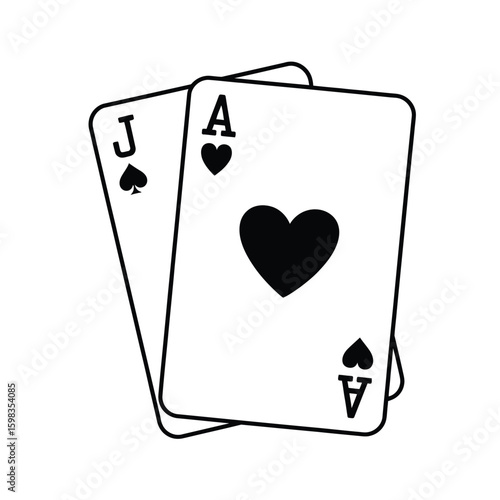 Black and white illustration of a jack and ace of hearts playing cards