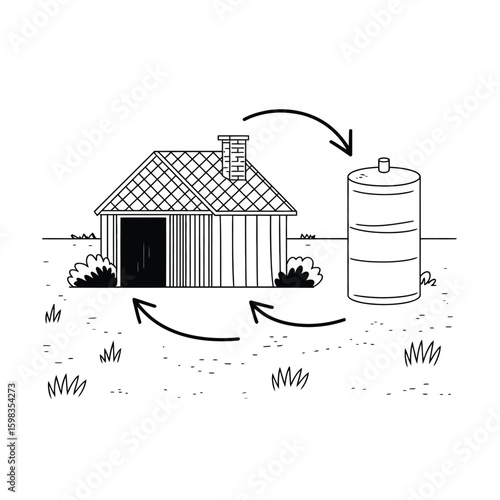 Diagram of a simple water system with a house and water tank