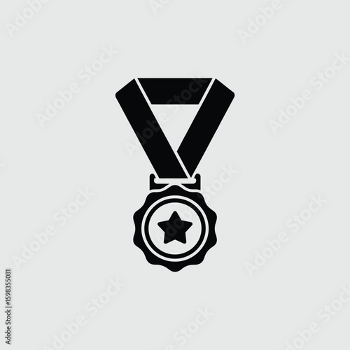 Simple black silhouette of a star medal with ribbon