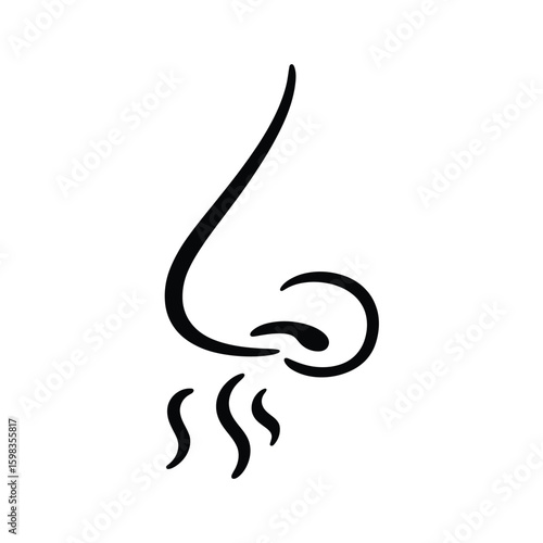 Simple line drawing of a nose with scent wafting