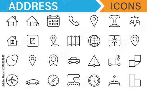 Icons for address-related services, including phone numbers, maps, and destinations
