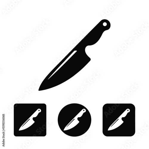 Black silhouette of a chef s knife with smaller icons