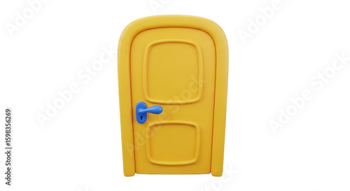 Fototapeta Naklejka Na Ścianę i Meble -  Yellow door with a blue handle isolated on transparent background