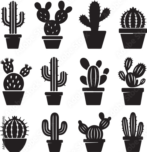 Cactus tree gardening vintage silhouette vector icon illustration