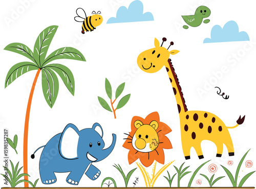 Cute wild baby animals in a jungle safari