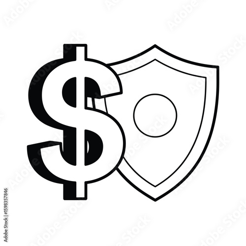 Dollar sign next to a shield symbolizing financial security and protection
