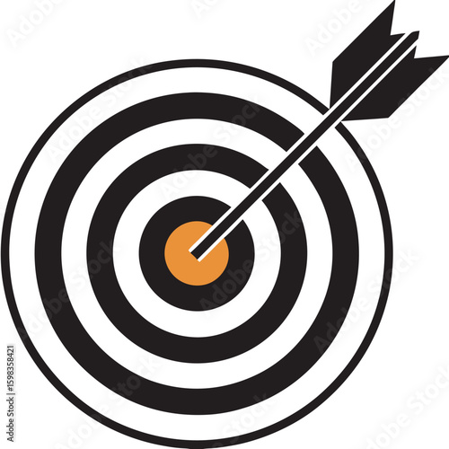 Archery target with arrow silhouette isolated on white background