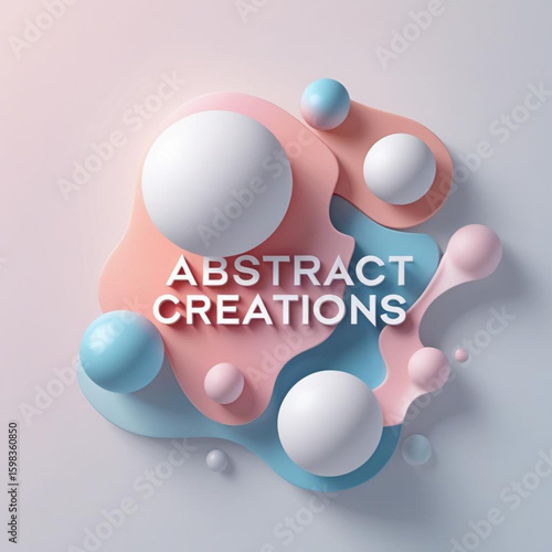 Pastel shaded composition with spheres and organic shapes in soft lighting for modern design concept