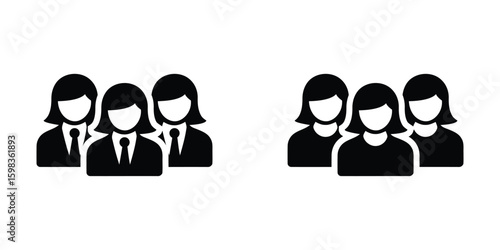 Professional Women Team Icons: Business, Corporate, Teamwork, Leadership, Simple, Bold, Black and White Vector Graphics