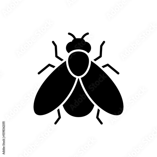 Black filled icon of black fly insect for biology and vector pest themes