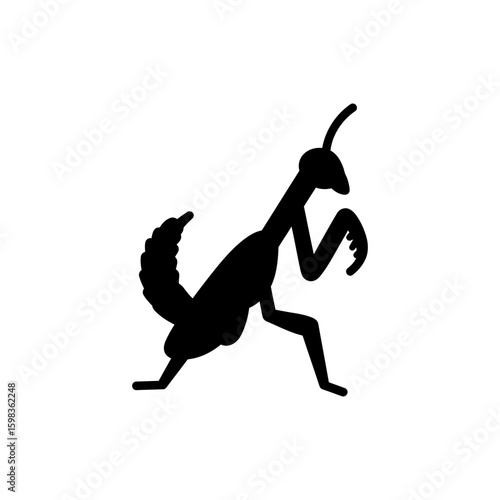 Black filled icon of a Devil’s flower mantis with ornate limbs and predatory stance