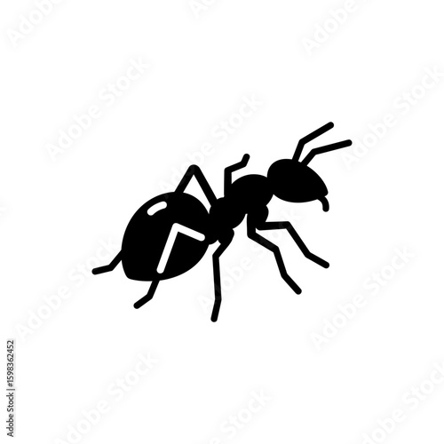 Black filled icon of Harvester Ant with segmented body and large mandibles
