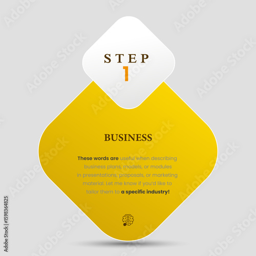 Vibrant yellow tones evoke optimism and energy. Circular top element gives it a progressive flow. The top white rectangle highlights. used for finance and business option