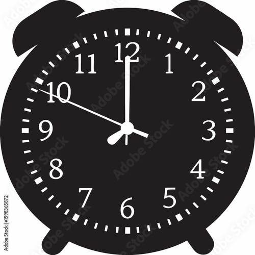 Black alarm clock silhouette indicating 10:00 showing precise time management