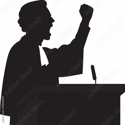 Silhouette of a lawyer giving a passionate speech in courtroom