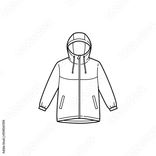 Rain Jacket Windbreaker Black thin outline Icon Outdoor Waterproof Apparel Front