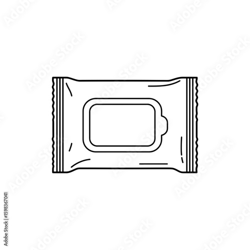 Minimalist black line icon of biodegradable soap or hygiene wipes pack for hikers