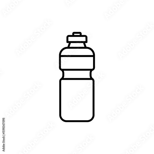 Black thin outline icon of hydration water bottle with screw cap for hiking and outdoor fitness themes