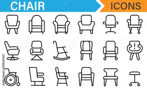 A collection of various chair designs for websites and app interfaces