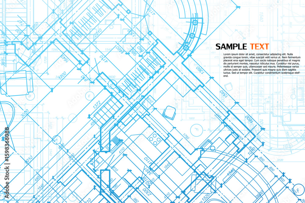 Architectural background. Building construct plan. Interior design sketch draw. Home floor architect pattern. Office reconstruction project. Abstract technology illustration. Vector blueprint.