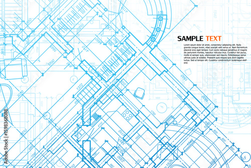 Architectural background. Building construct plan. Interior design sketch draw. Home floor architect pattern. Office reconstruction project. Abstract technology illustration. Vector blueprint.