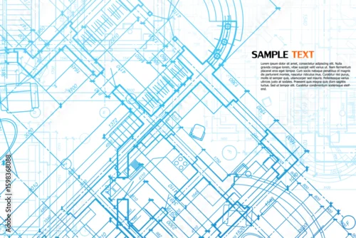 Obraz Architectural background. Building construct plan. Interior design sketch draw. Home floor architect pattern. Office reconstruction project. Abstract technology illustration. Vector blueprint.