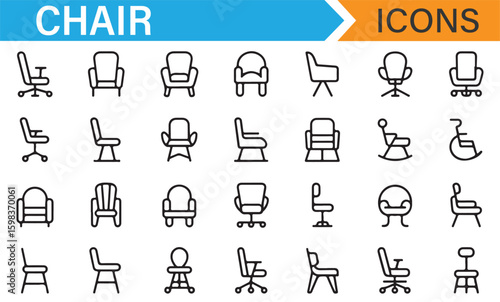 Collection of chair-related icons for home and office seating solutions
