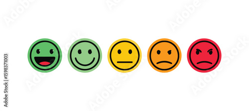 Five Circle Smiley Faces Expressing Range of Emotions