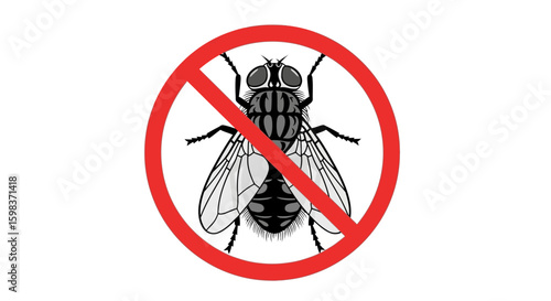 A graphic illustration of a fly with a red circle and a diagonal line, representing prohibition.