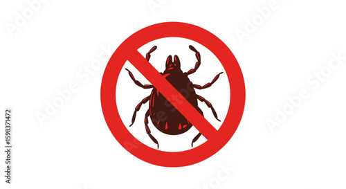 Prohibition sign depicting a tick, warning against tick bites.