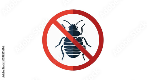 Red prohibition sign with a graphic of a bed bug, illustrating a no-bed-bug policy.