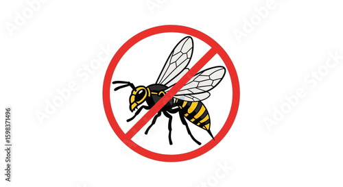 A yellow jacket wasp with a red prohibition symbol overlay, indicating a warning or ban against wasps.