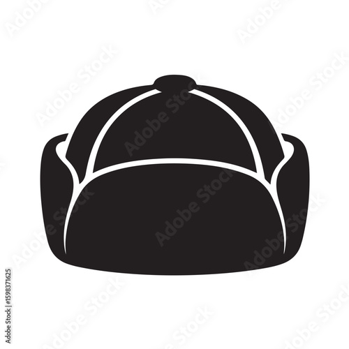 Monochrome image of an ushanka hat, a traditional Russian winter headwear