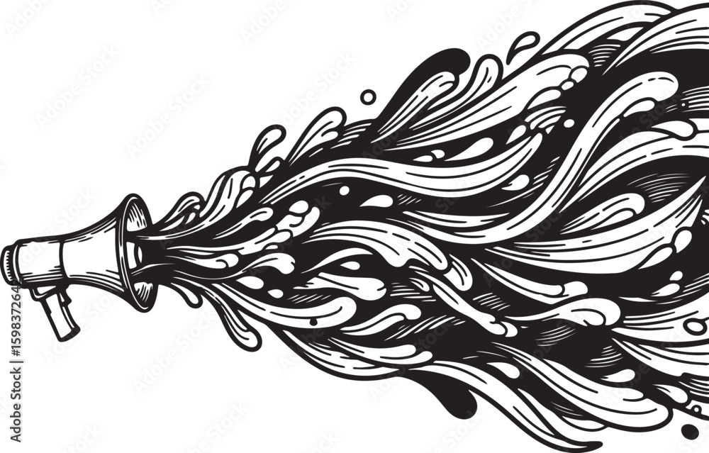 Fototapeta premium Ornate Megaphone with Abstract Water Splash Design.