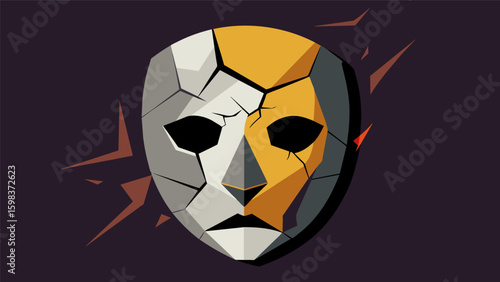 A mask with a cracked and broken surface representing the struggles and challenges that have shaped ones emotional state.. Vector illustration