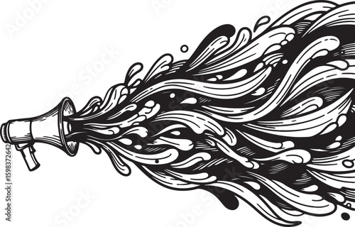 Ornate Megaphone with Abstract Water Splash Design.