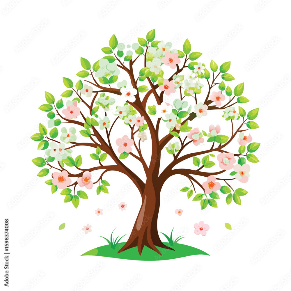Obraz premium A vibrant spring tree with white apple blossoms, isolated on a white background