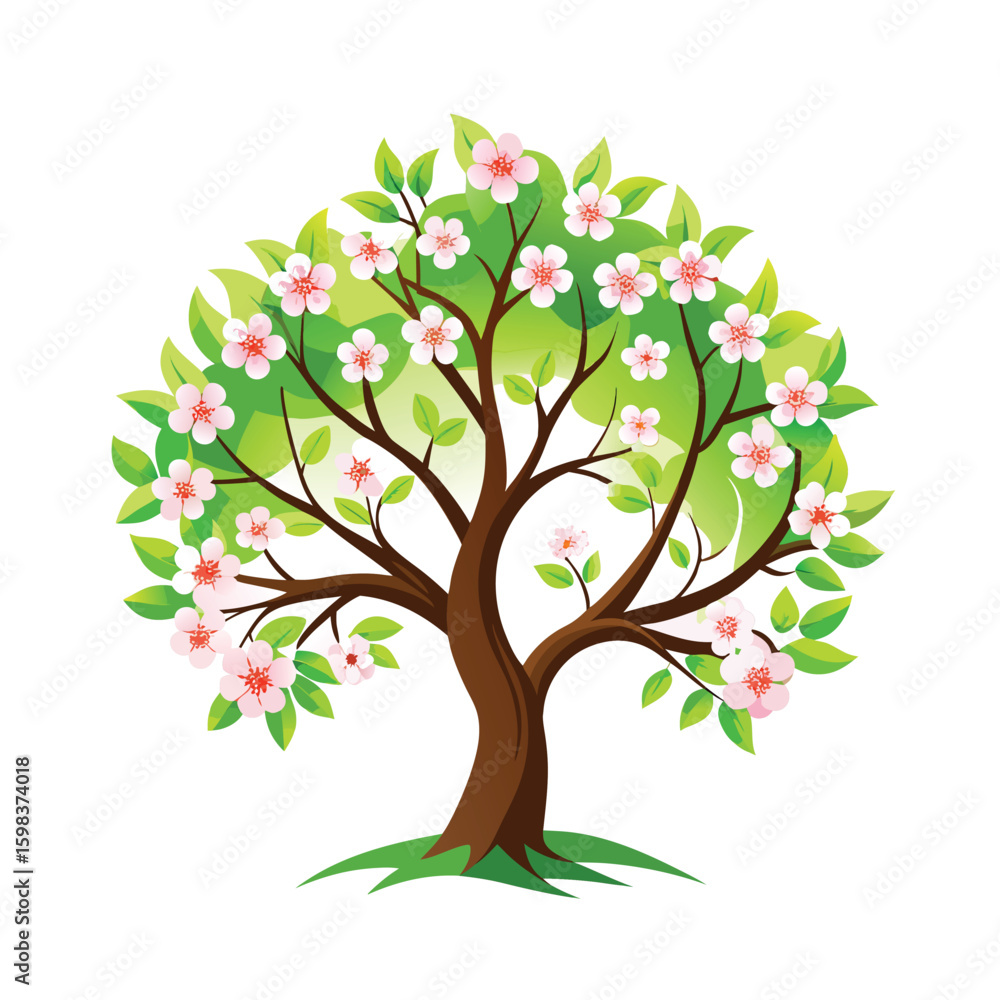 Fototapeta premium A vibrant spring tree with white apple blossoms, isolated on a white background