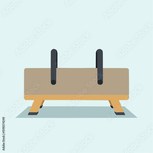 Flat vector pommel horse apparatus with simple rectangular form and handles  