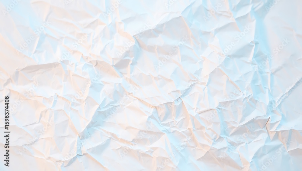Obraz premium Wrinkled White Paper Texture with Playful Light and Shadow, Abstract Crumpled Paper Background with Soft Pastel Color Gradient